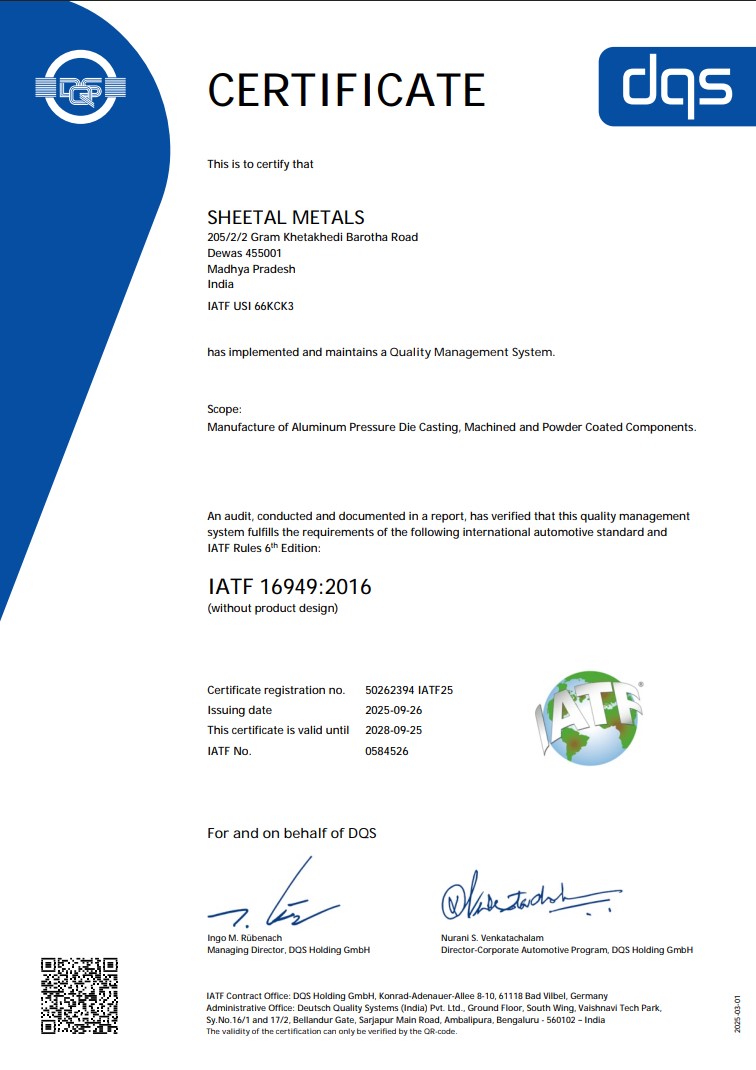A Monumental Milestone: Sheetal Metals Achieves IATF 16949:2016 Certification