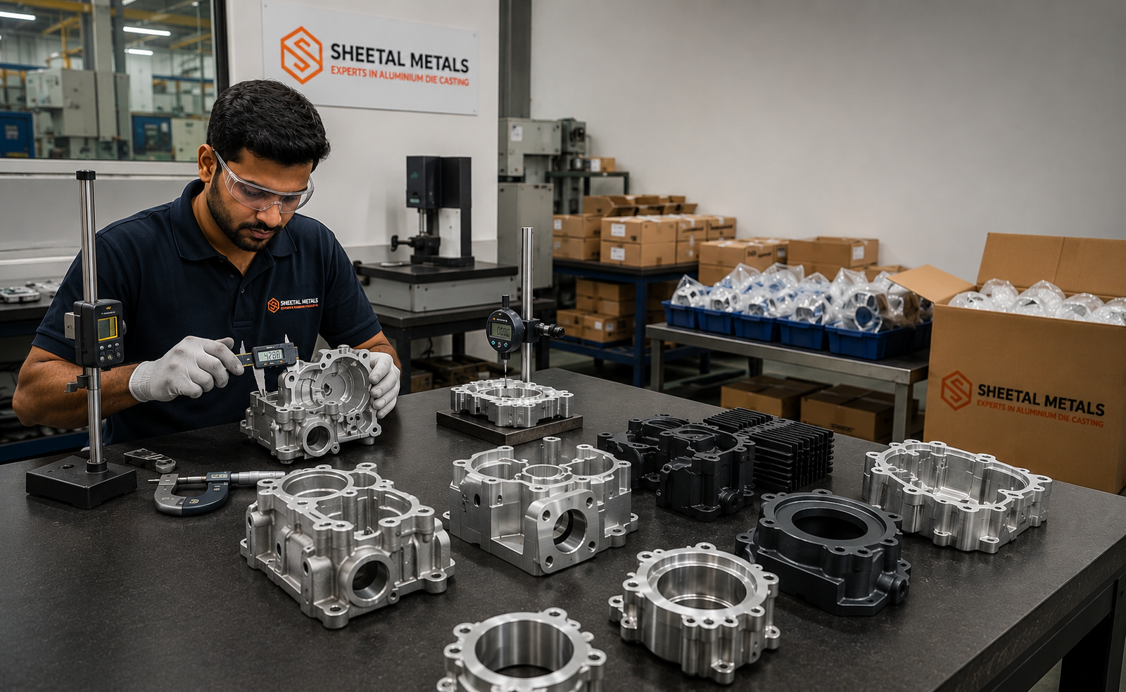 Precision CNC and VMC machining of aluminium die-cast components at Sheetal Metals.