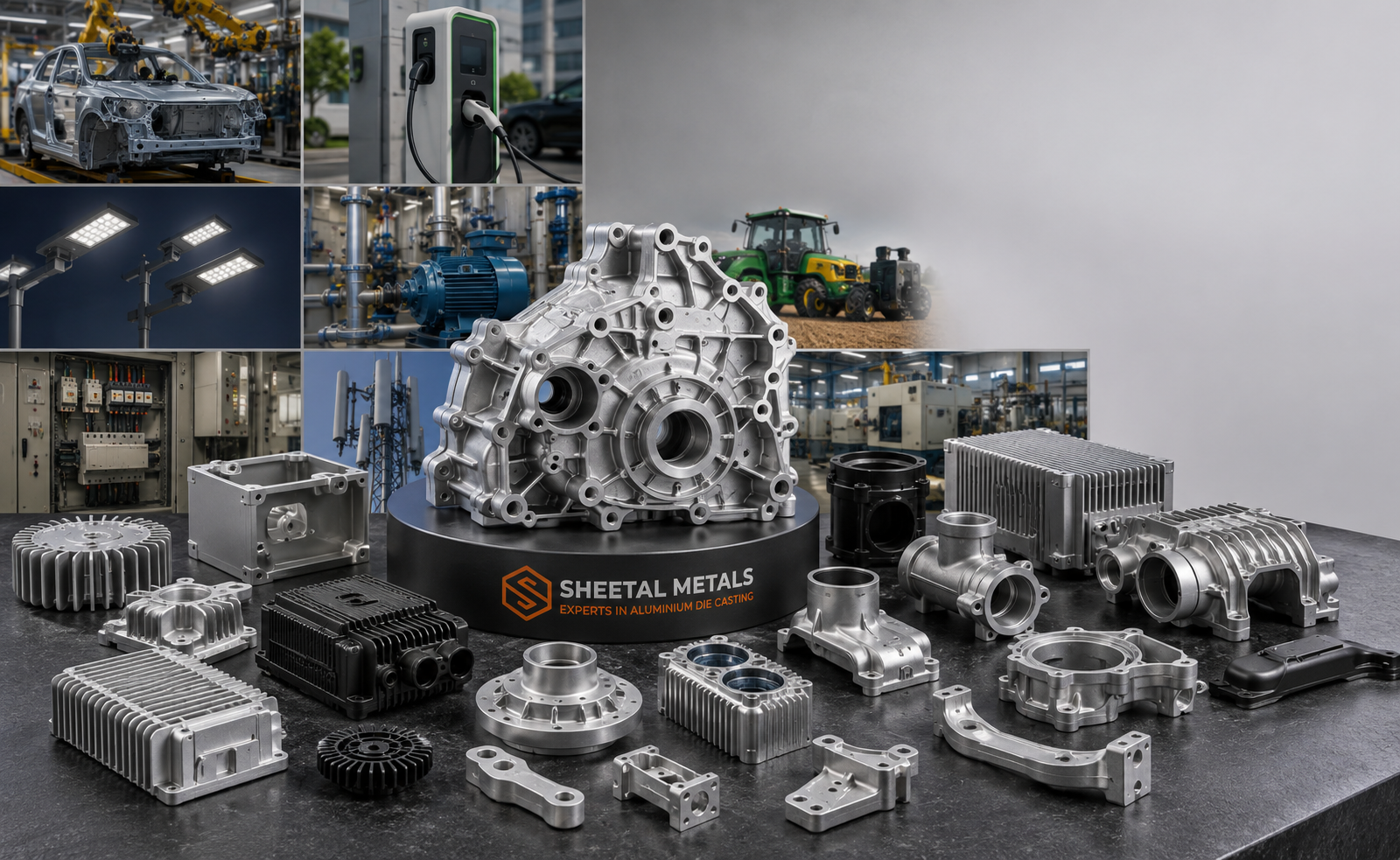 Aluminium high-pressure die-cast components for automotive, EV, lighting, electrical, and industrial applications.